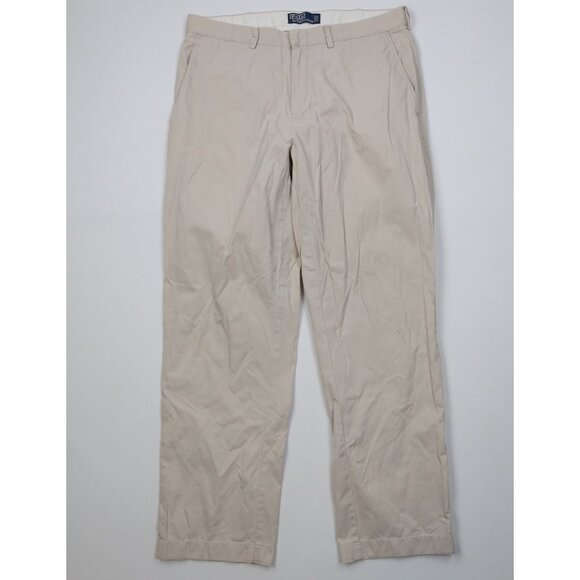 Vintage 90s Ralph Lauren Mens 34x31 Faded Wide Leg Chino Pants Beige Cotton